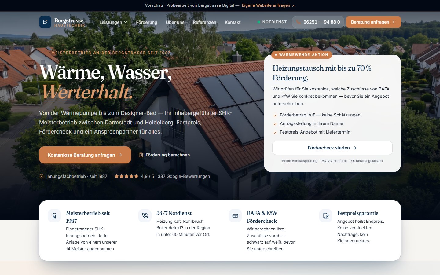 Vorlage Haustechnik — Handwerk-Website Beispiel